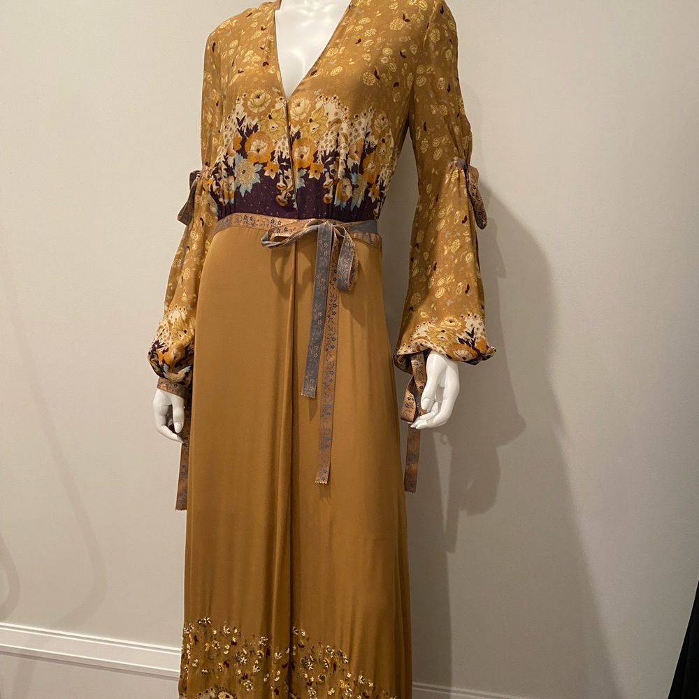 Etro mustard brown silk maxi sz 42